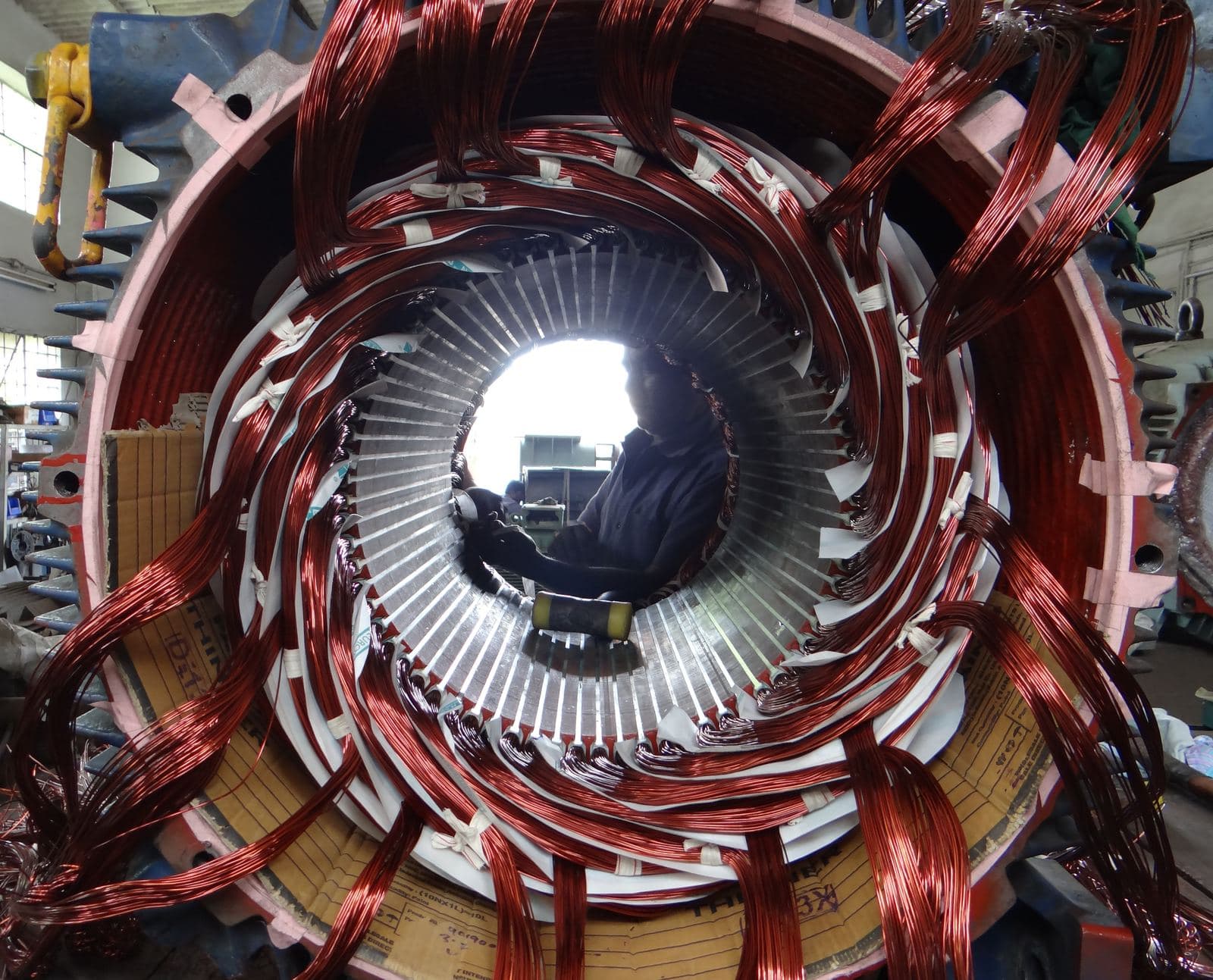 A Siemens 600 kW wind turbine induction generator being rewound