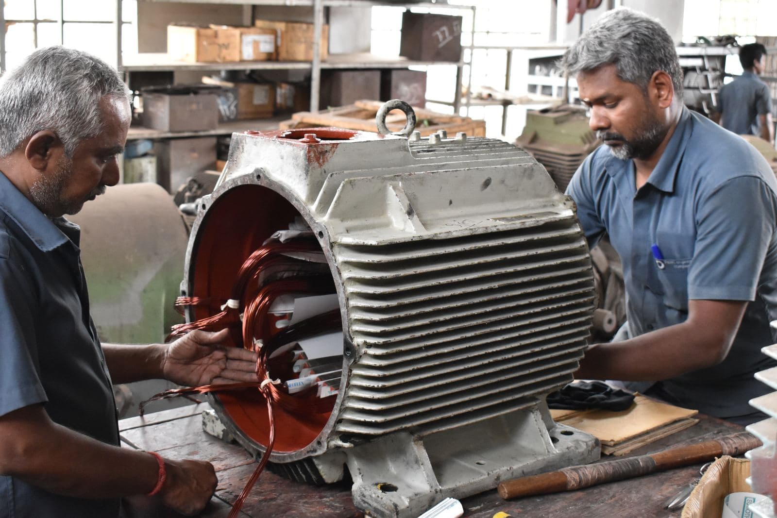 A standard 100 hp motor being rewound