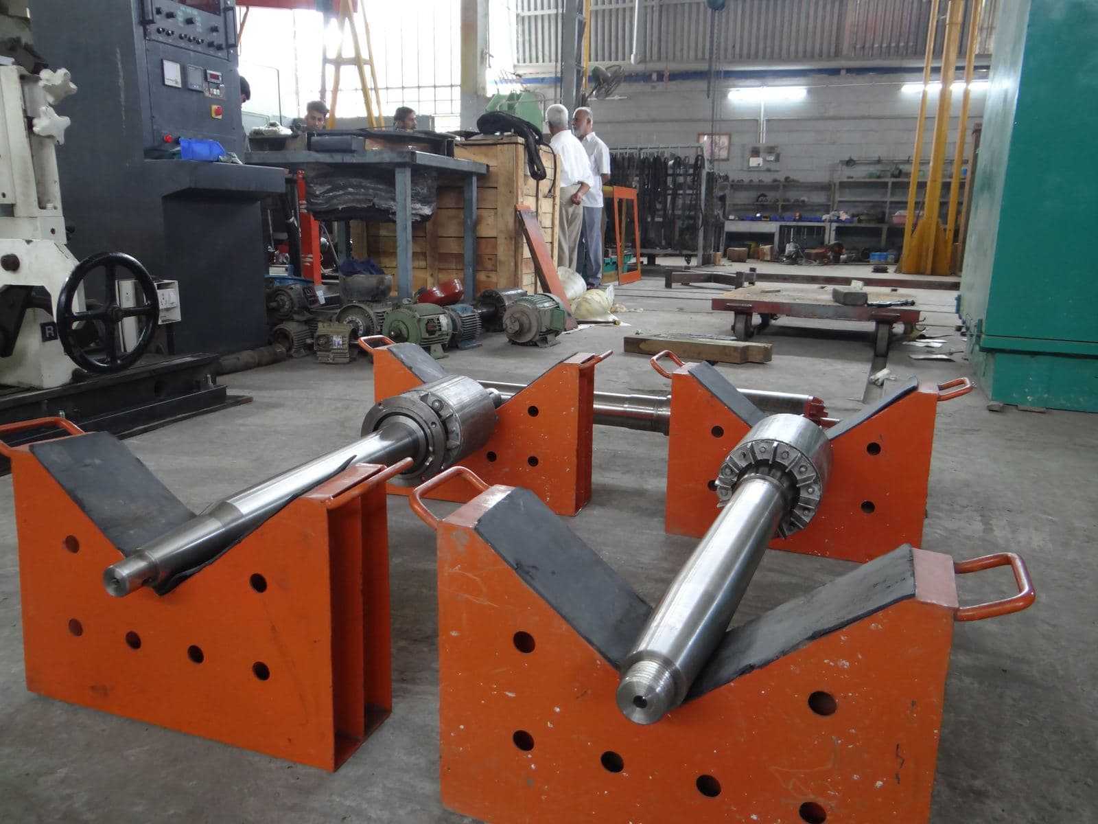 Newly machined rotor shafts in our machine shop area